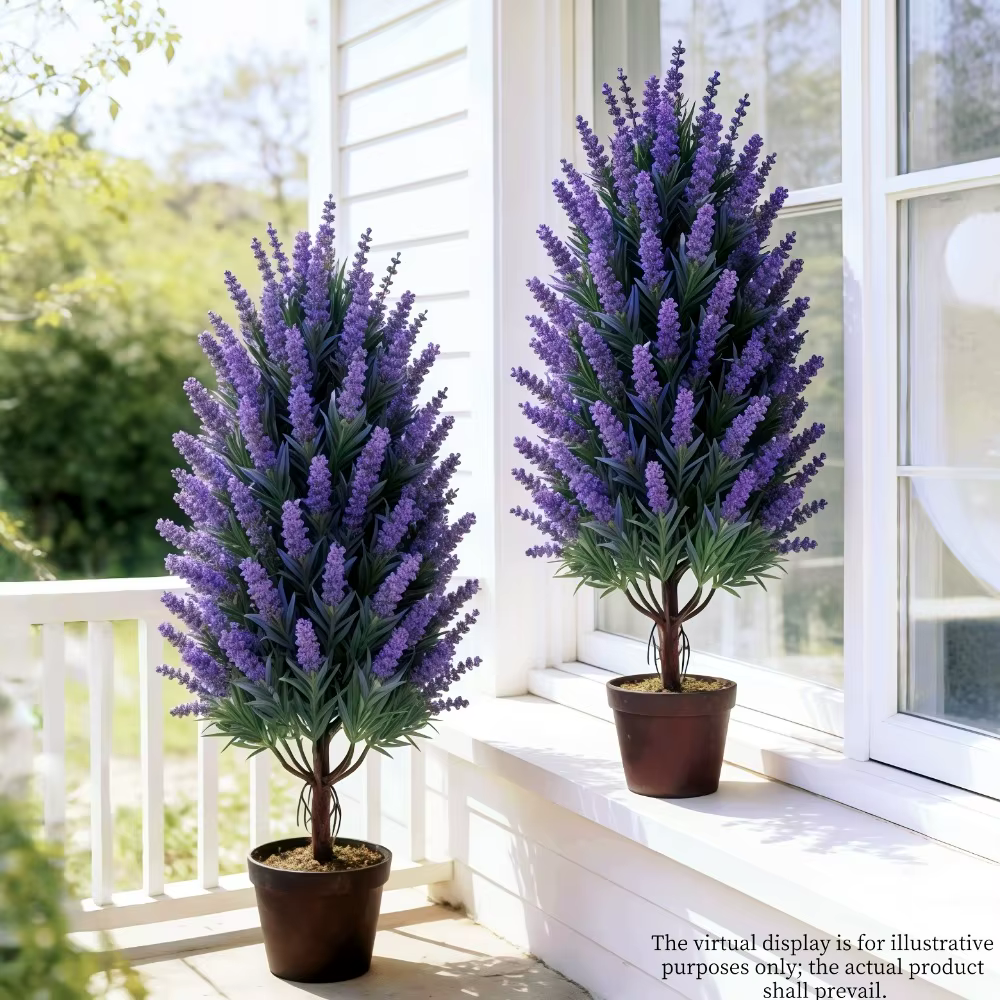 2 pièces d'arbres de lavande violets avec piquet de fixation au sol pour décors de mariage en extérieur