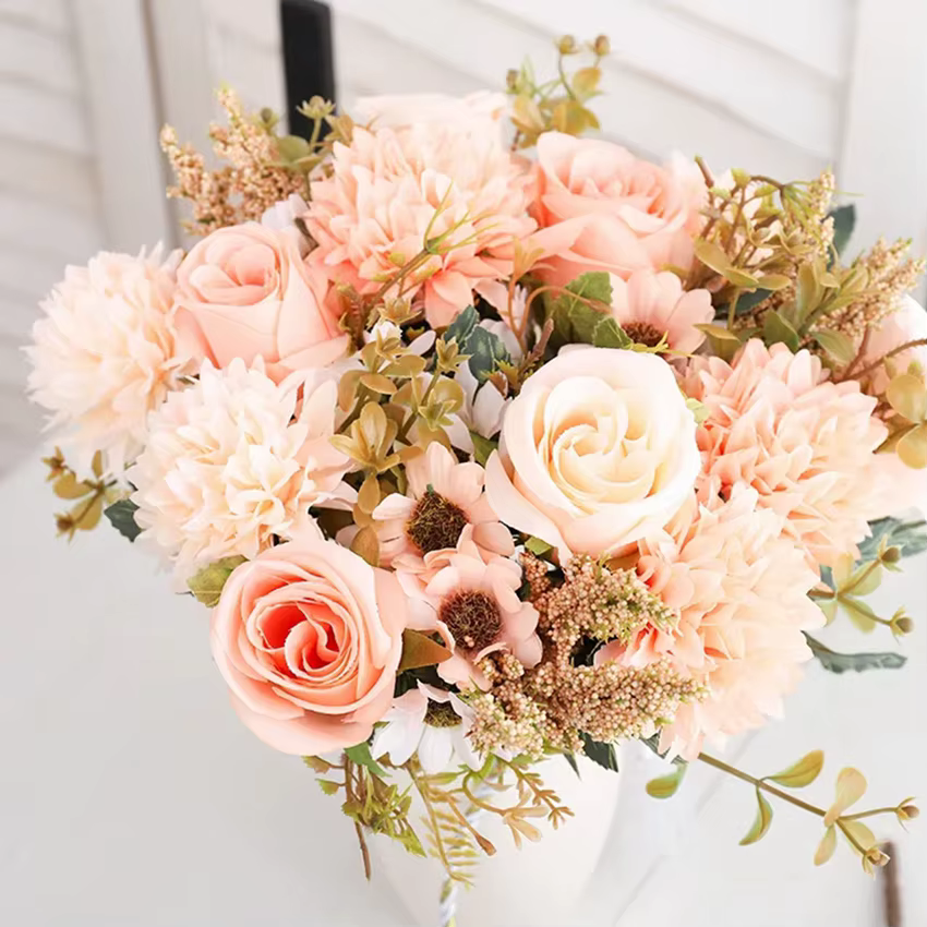Fleurs artificielles Rose Chrysanthème Combinaison Bouquet Haute Qualité Décor À La Maison Automne Décoration DiyWedding Festival Beouquet