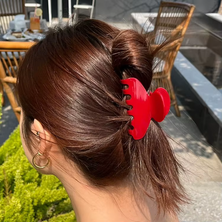 Pince à Cheveux Rouge Élégante en Acétate Motif Cœur et Fleur, Taille Moyenne, pour Femme, Accessoire de Mode, Nouveauté 2026
