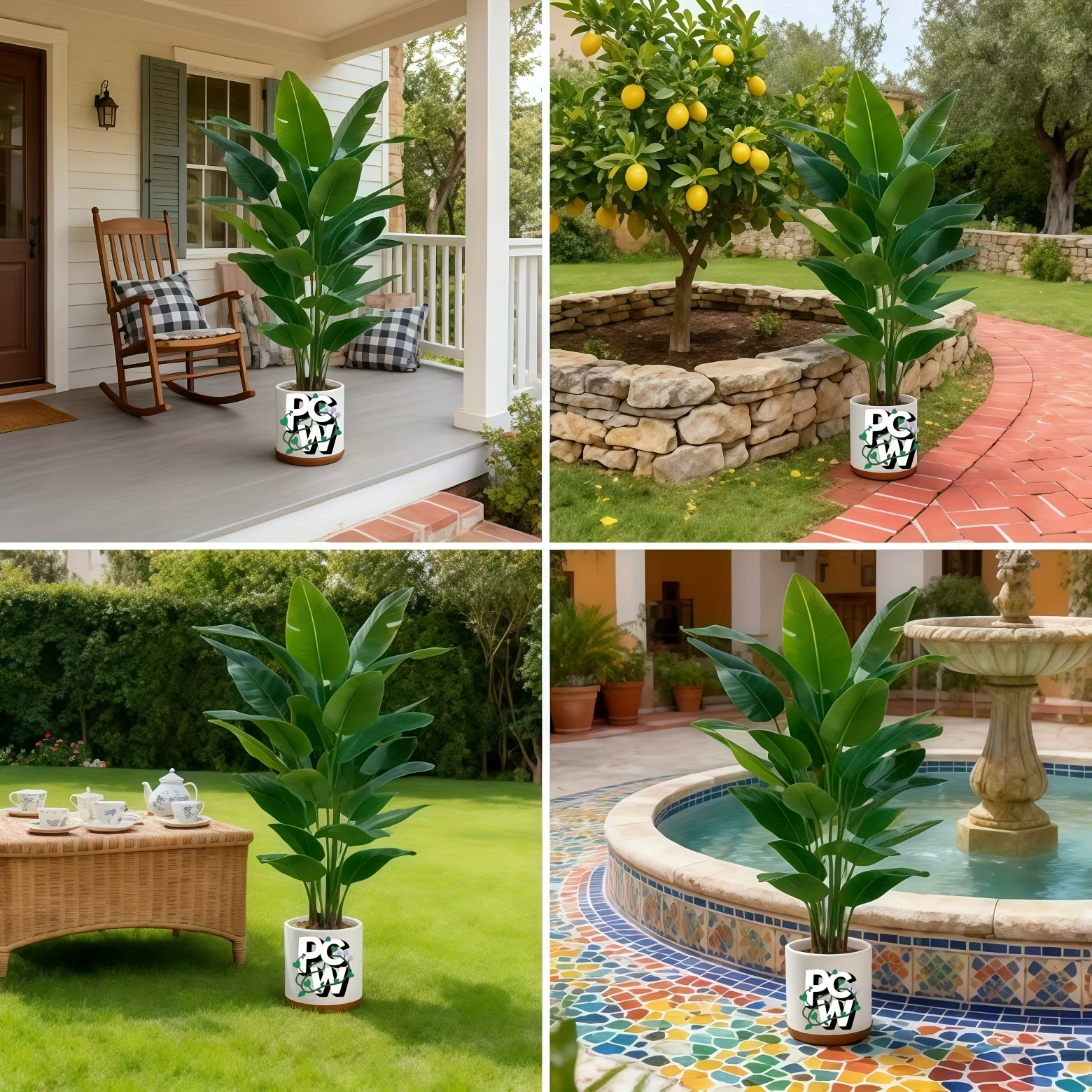 Arbres banane artificiels avec 48 feuilles tropicales réalistes
