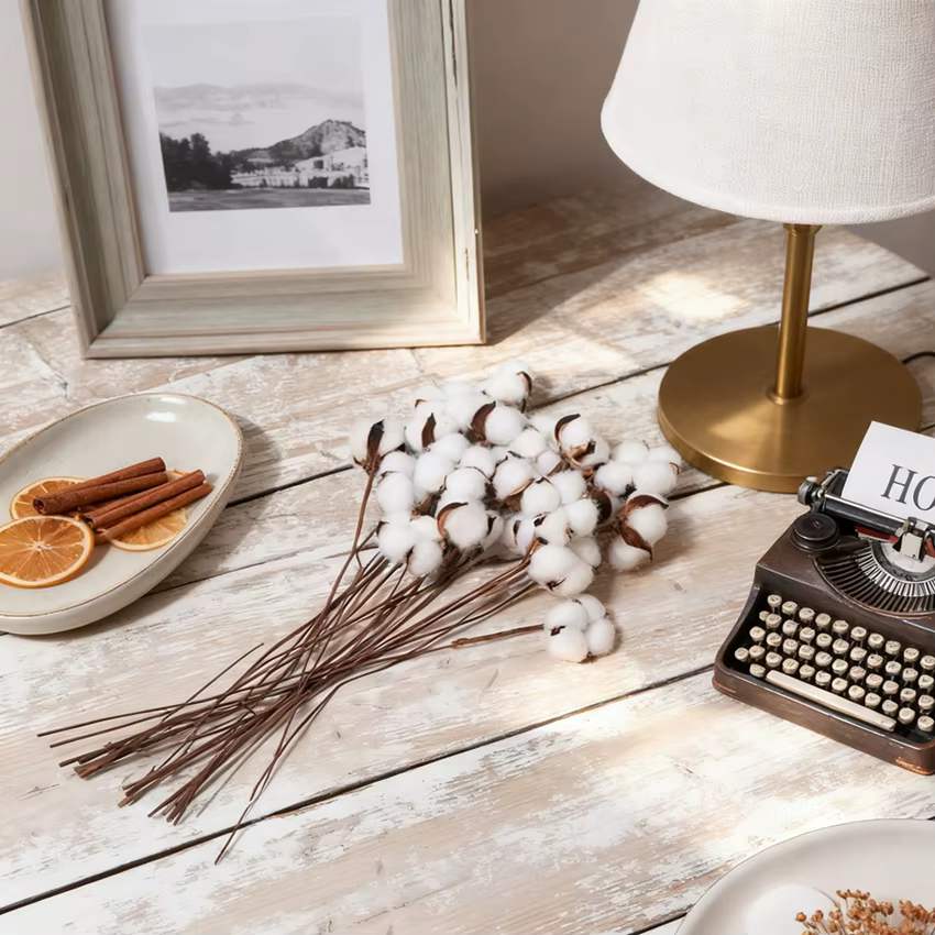 Plantes artificielles coton naturel fleur branches mariage festivals fêtes guirlandes maison chambre atmosphère chaleureuse table à manger décor