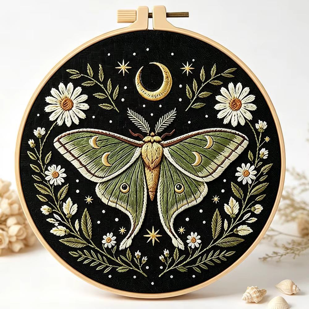 Kit de broderie Libellule, Papillon, Abeille, Insecte avec fleurs, avec instructions en français, fils, tissu estampé avec motif pour cadeau DIY