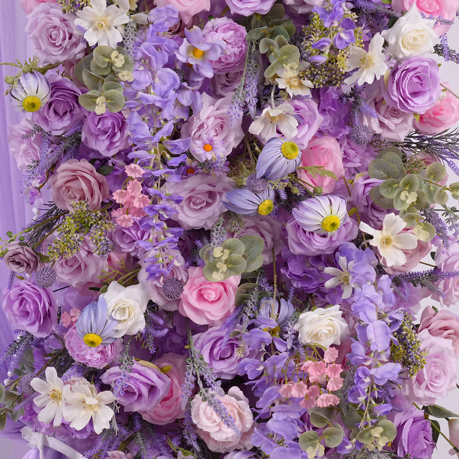 A8950 rêveur violet lavande Rose Delphinium tissu Base fleur rangée mariage toile de fond décor carré arc cadre Arrangement Floral