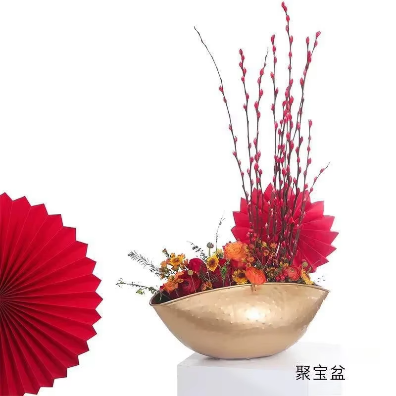Nouveau Grand taille bol doré Pot Vase Jubao Pot fleur plantation à la main fer Pot
