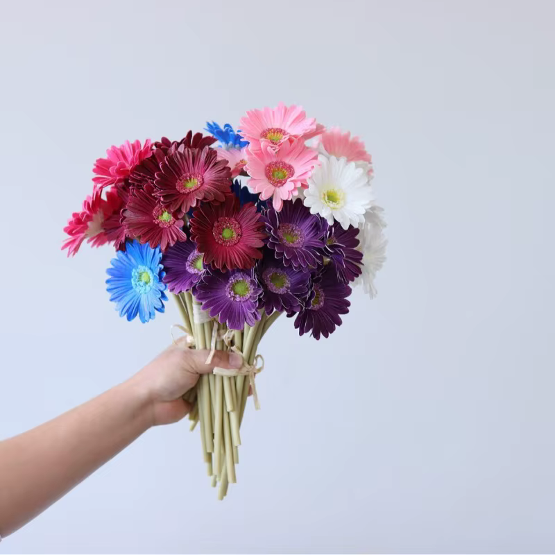 Lot de 2 Gerberas artificielles sans feuilles en PU bleu