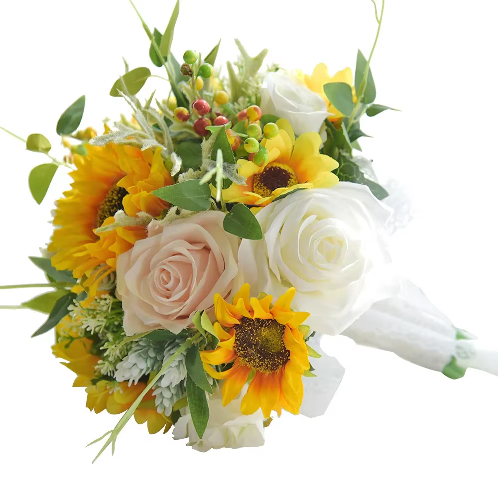 Bouquet de Tournesol Artificiel, Rose, Patients, Décoration de Mariage