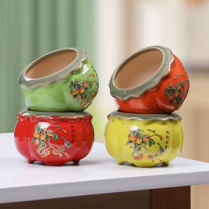 Pot de fleurs kaki en céramique de Style chinois