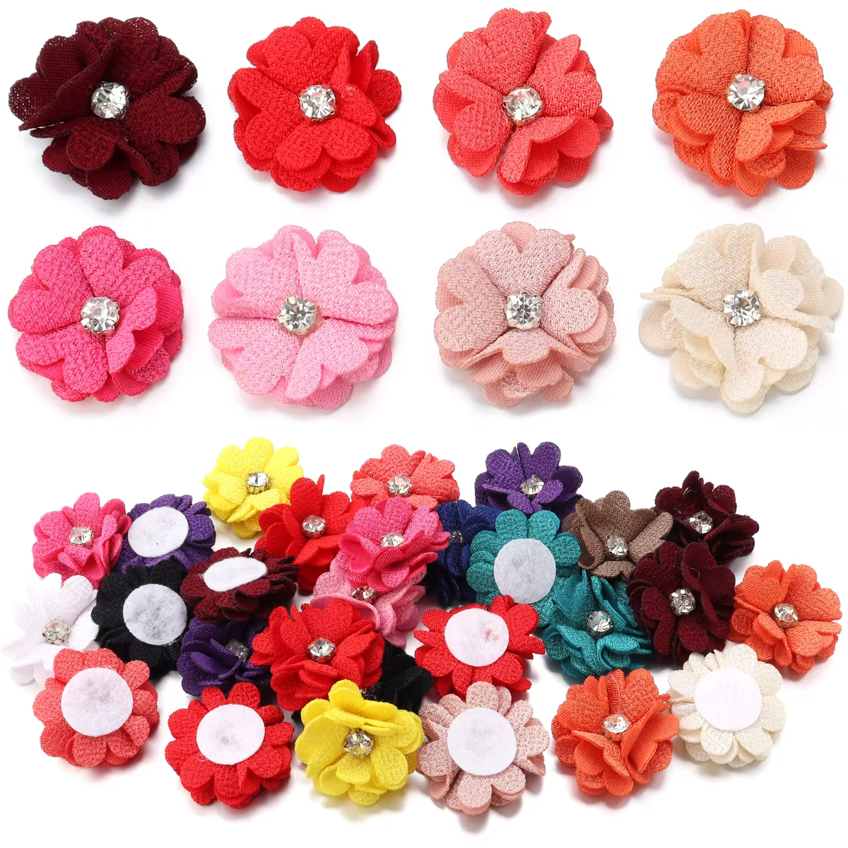 Fleurs en tissu toile de jute 3.5cm, 10 pièces/lot, fleurs artificielles centrées en strass pour bricolage, artisanat, accessoires pour vêtements, décoration de mariage