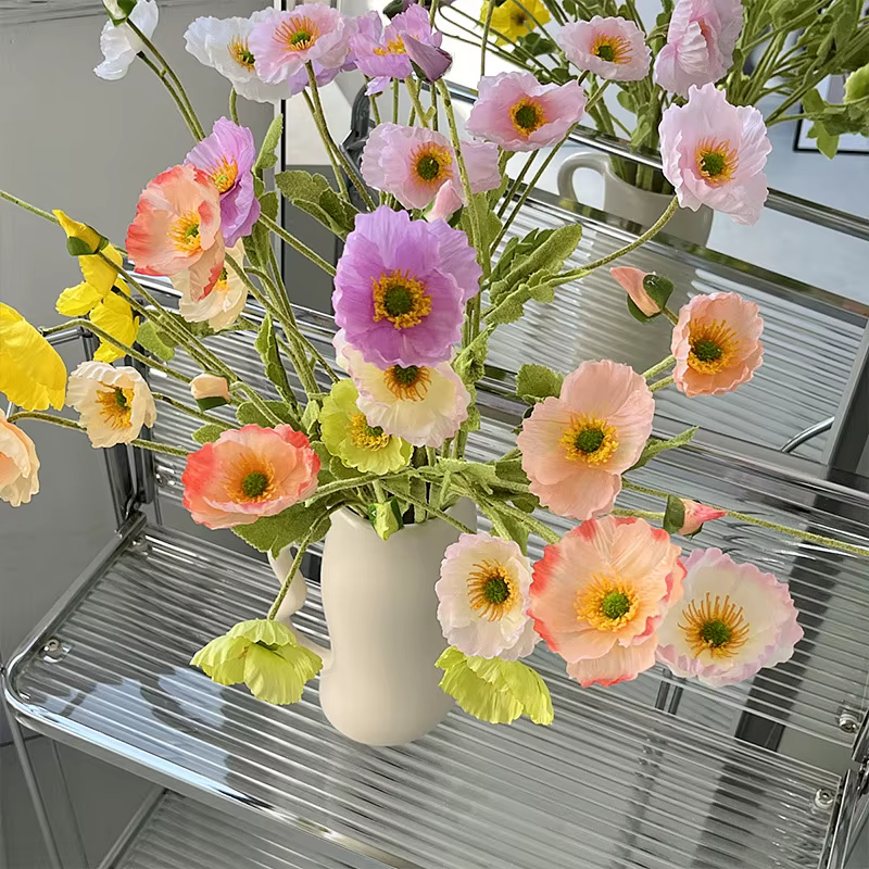 Fleur artificielle en soie de type pavot