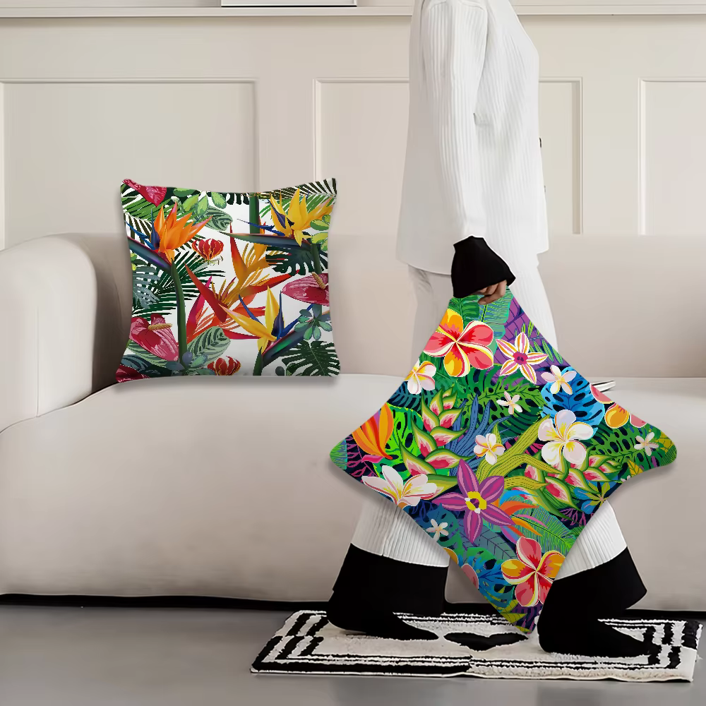 Housse de coussin confortable et douce à motifs floraux tropicaux pour canapé