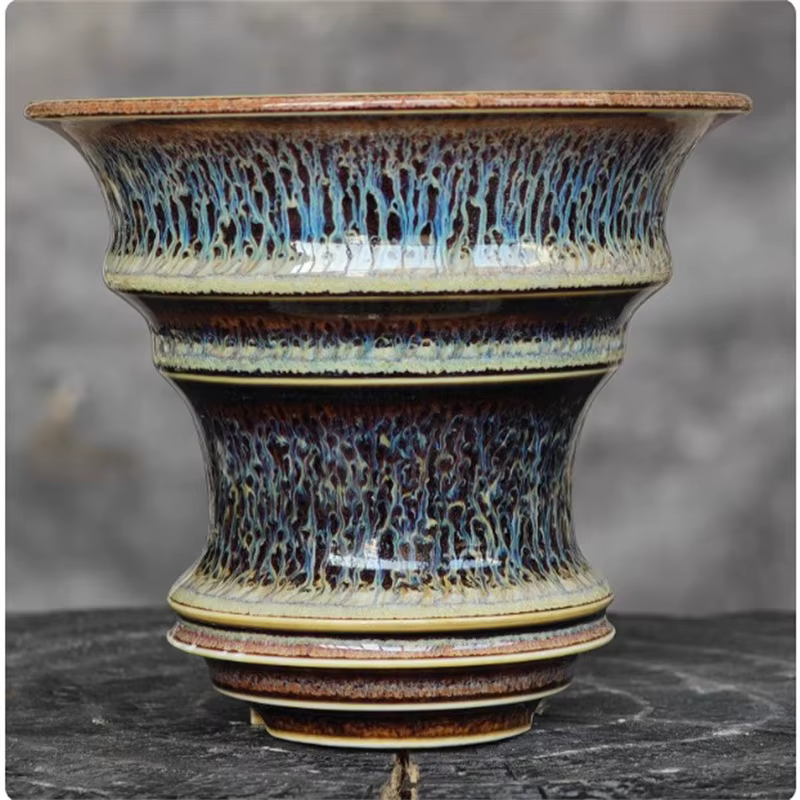 Pot en porcelaine bleue ronde émaillée pour racines