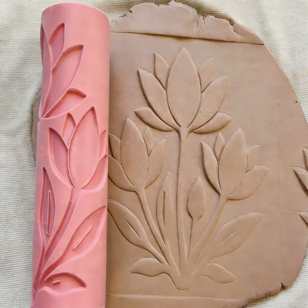 Rouleau de texture en relief motif fleur de lotus pour pâte polymère