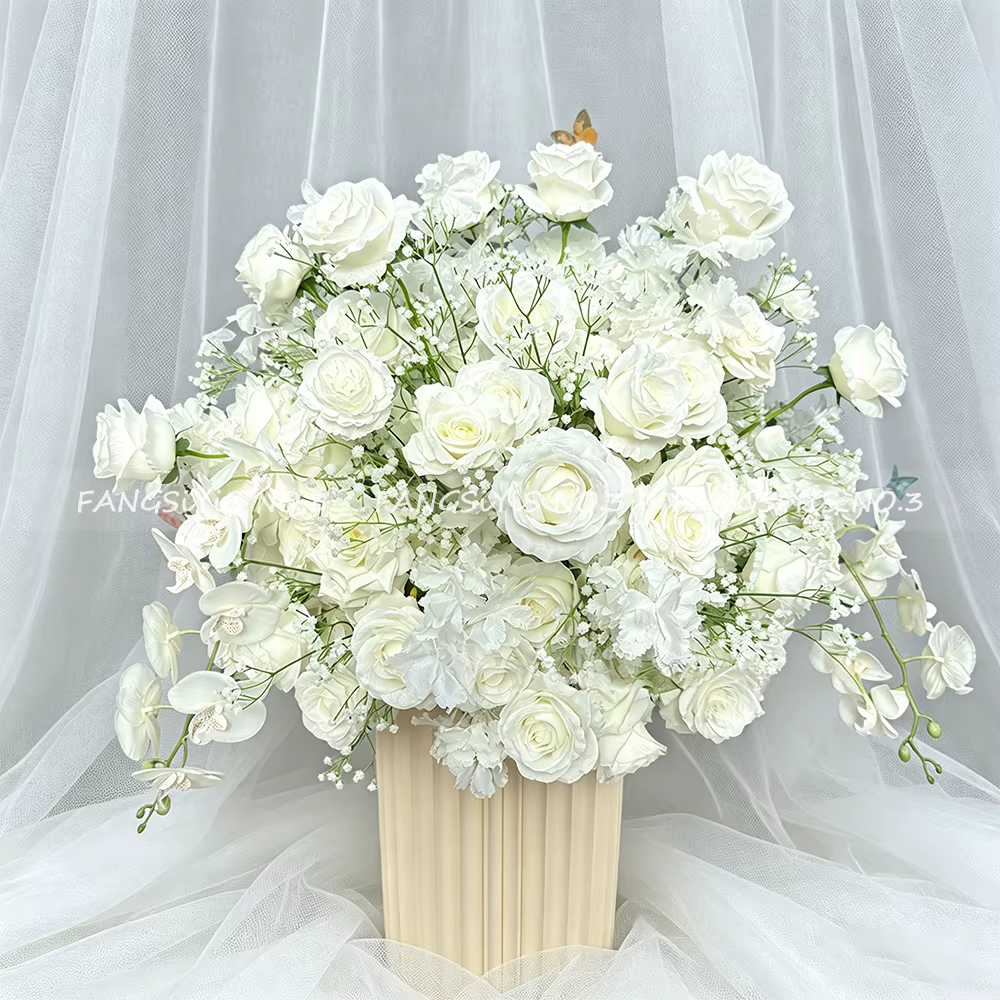 Boule de fleurs artificielles 70 cm (hortensia et rose) pour allée de mariage