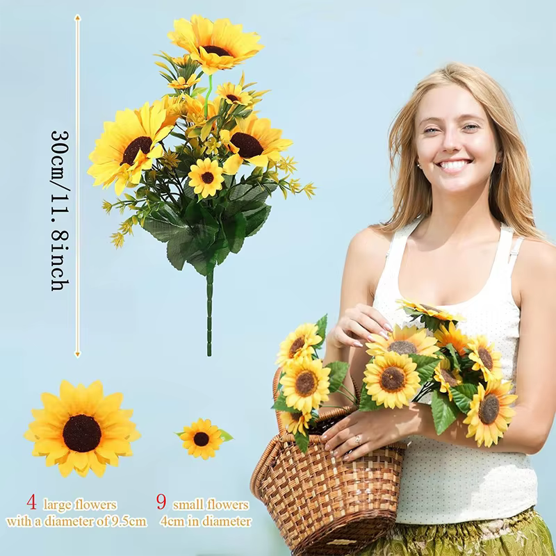 1 lot de 13 têtes de tournesols artificiels