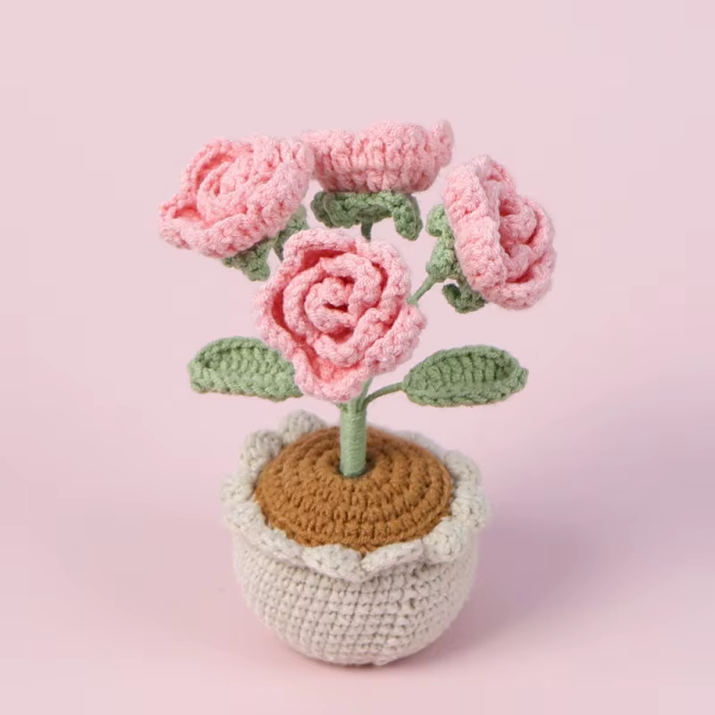 Fil Crochet4Artificial Rose plante en pot cadeau de saint valentin décoration de mariage décor à la maison accessoire de photographie