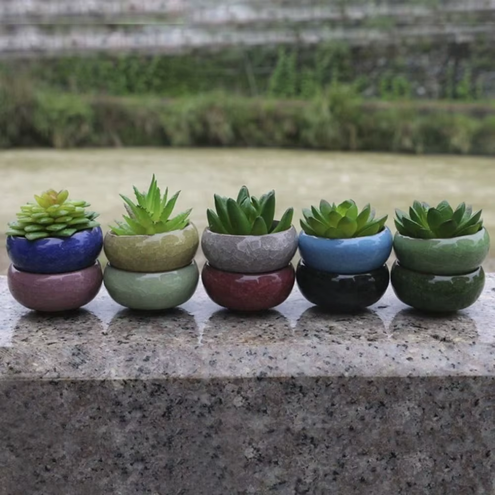 Pots de fleurs en céramique respirants effet glaçure craquelée