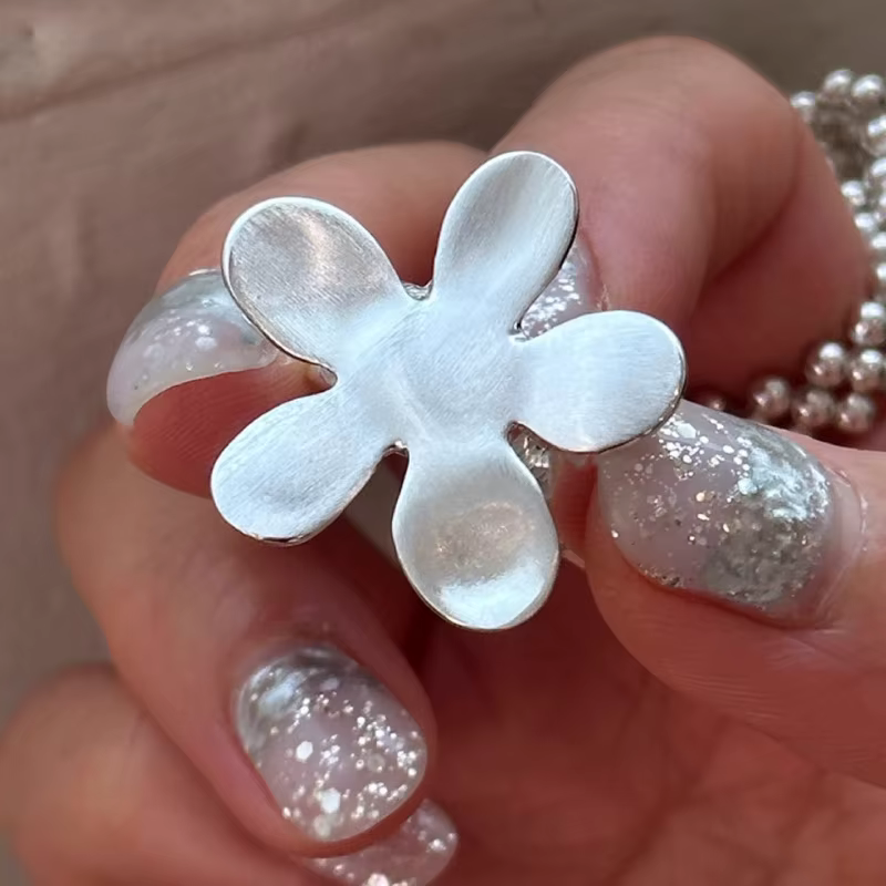 Bague de document en argent pour femmes et filles, bijoux esthétiques, grande fleur, bague de doigt, cadeau de fête d'anniversaire, accessoires de mariage à la mode