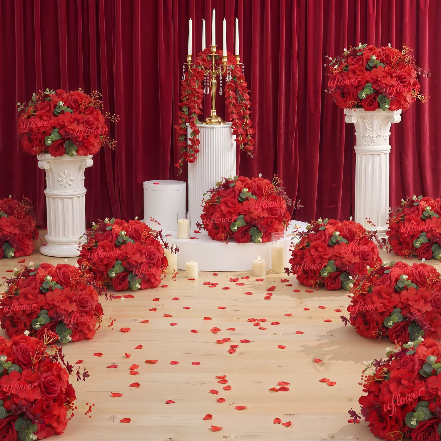 Bouquet de fleurs artificielles en forme de boule de roses rouges en soie Uflower 30/45 cm