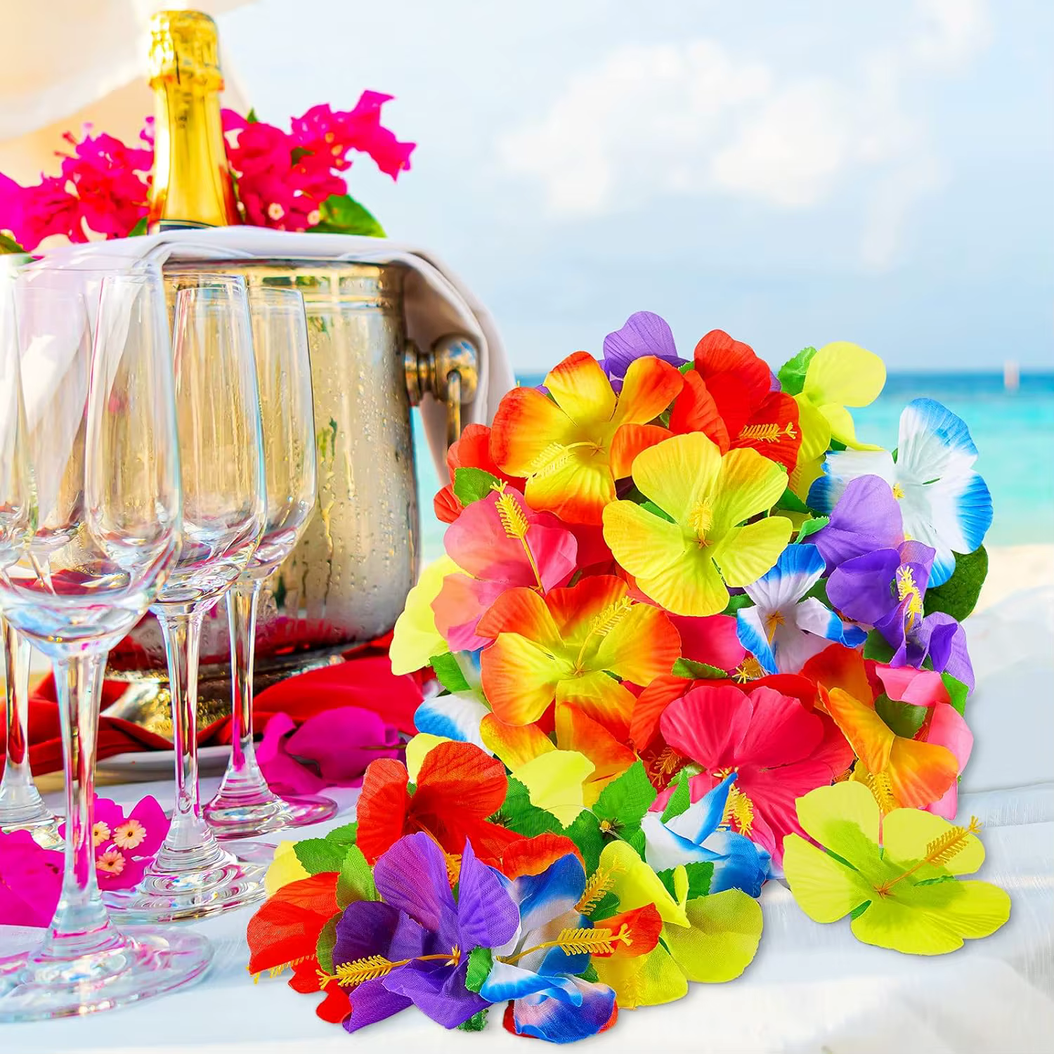 Fleurs d'hibiscus artificielles en soie, fausses fleurs pour décoration de fête hawaïenne, mariage tropical d'été, plage, anniversaire, fournitures pour couronnes DIY