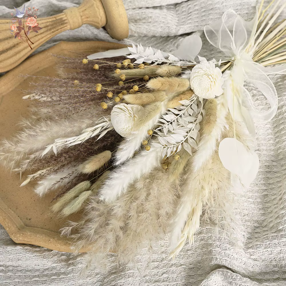 55 pièces nordique Boho maison fleurs séchées décor blanc Pampas herbe Mariage mariée