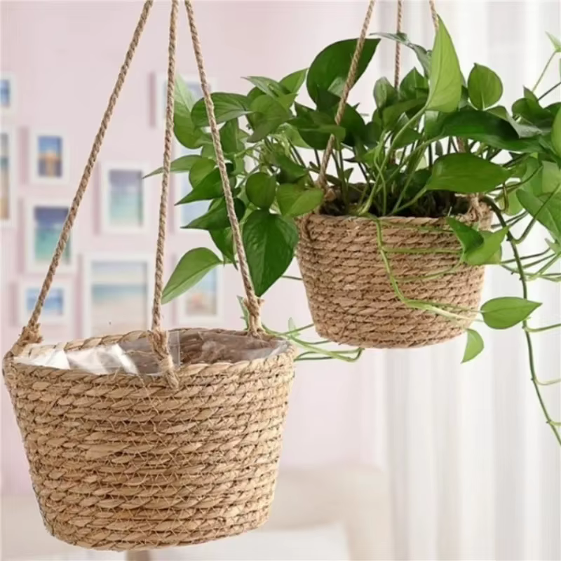 Pot suspendu en corde de jute tressée – Panier de rangement pour plantes en macramé