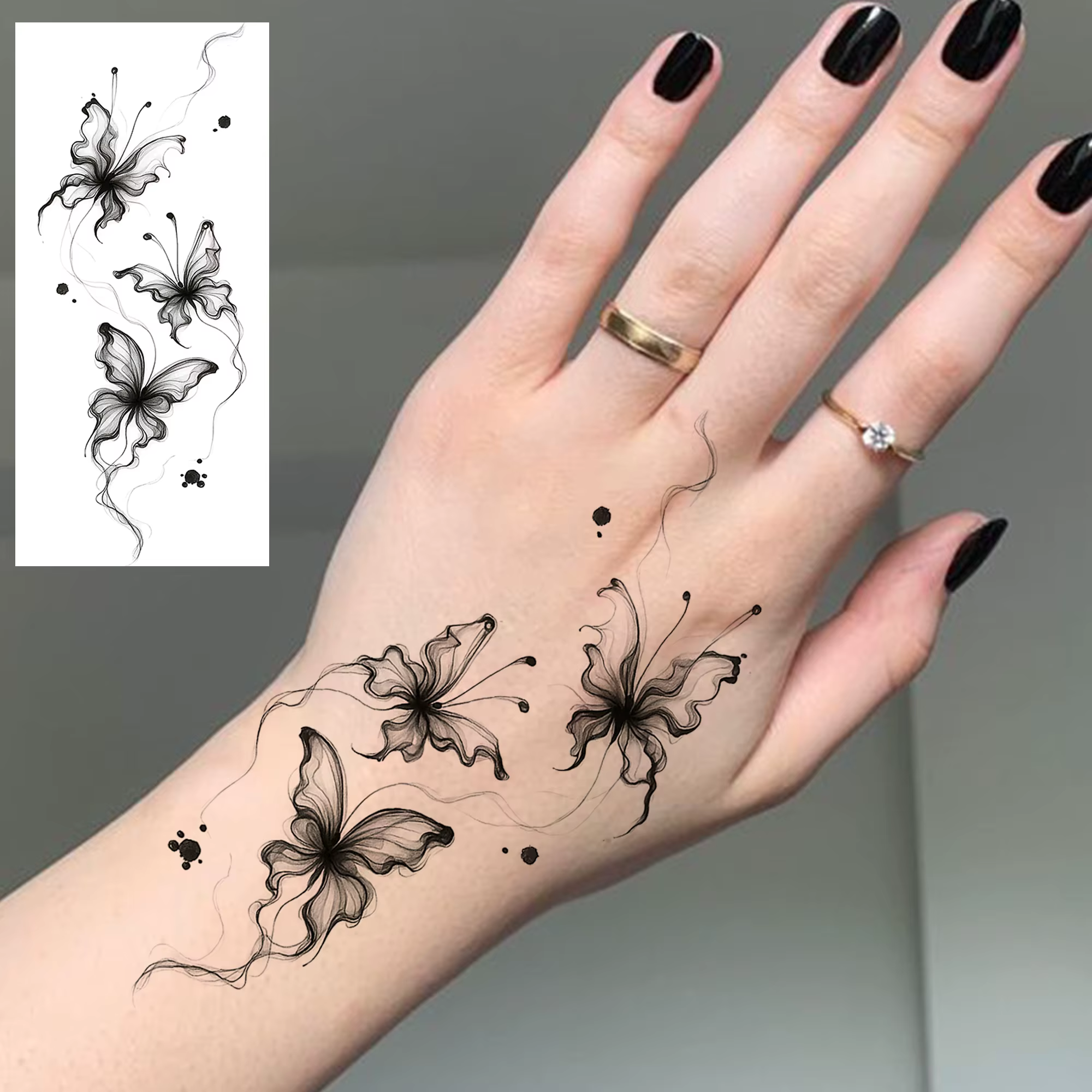 1 feuille de tatouages temporaires à motifs de fleurs, de sakura, de papillons et de vigne pour adultes, pour la cheville et la main, autocollants de tatouage factices réalistes et imperméables, longu