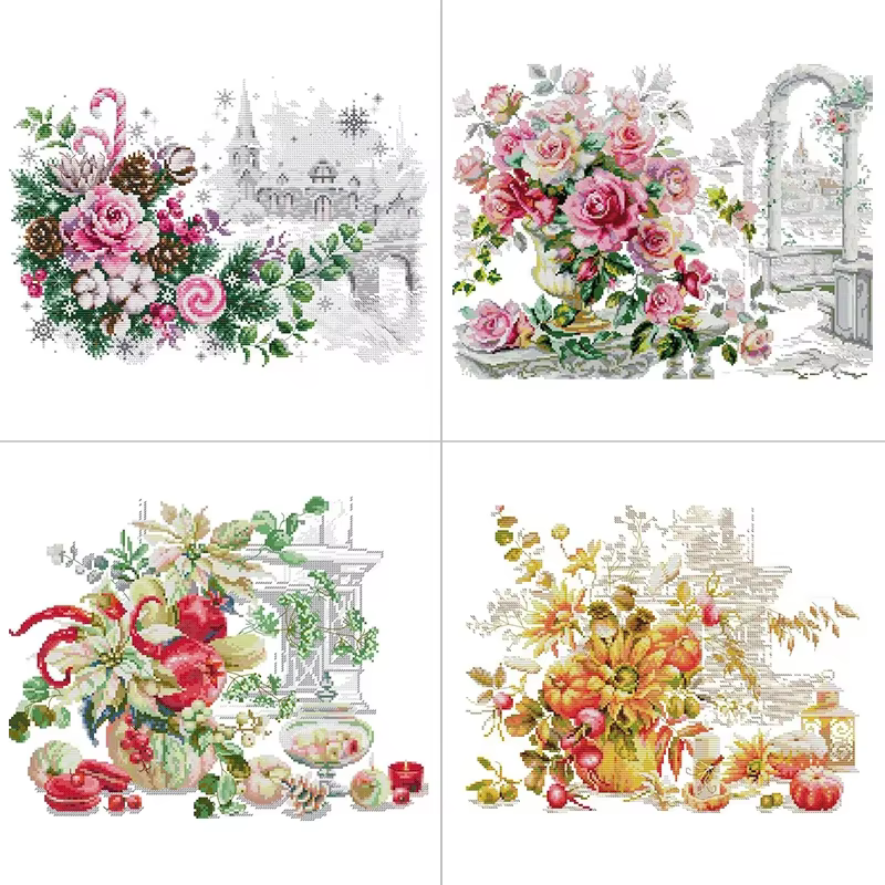 Analyste de point de croix de la série de fleurs de bouquet de convocation de Noël