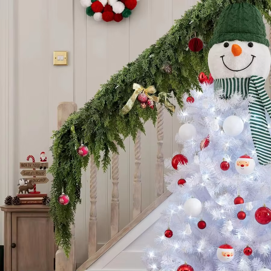 275Cm Plantes Artificielles Arbre De Noël Cyprès Feuille Guirlande Maison Décor De Fête En Plein Air Cour Pin Rotin Suspendus Orner Couronnes