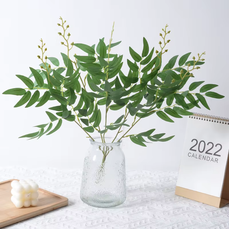 Silk Artificial Willow Bouquet Fake Green Leaves for Wedding Home Garden Vase Decoration Jungle Party DIY Plants Wreath
