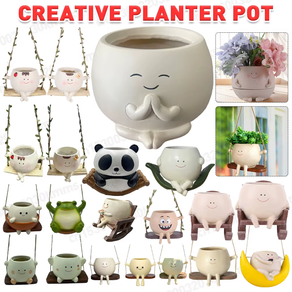 Pot de fleur succulent avec tête en résine
