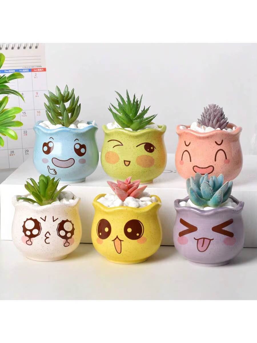 6 pièces/ensemble de pots de fleurs en céramique mignons de style dessin animé