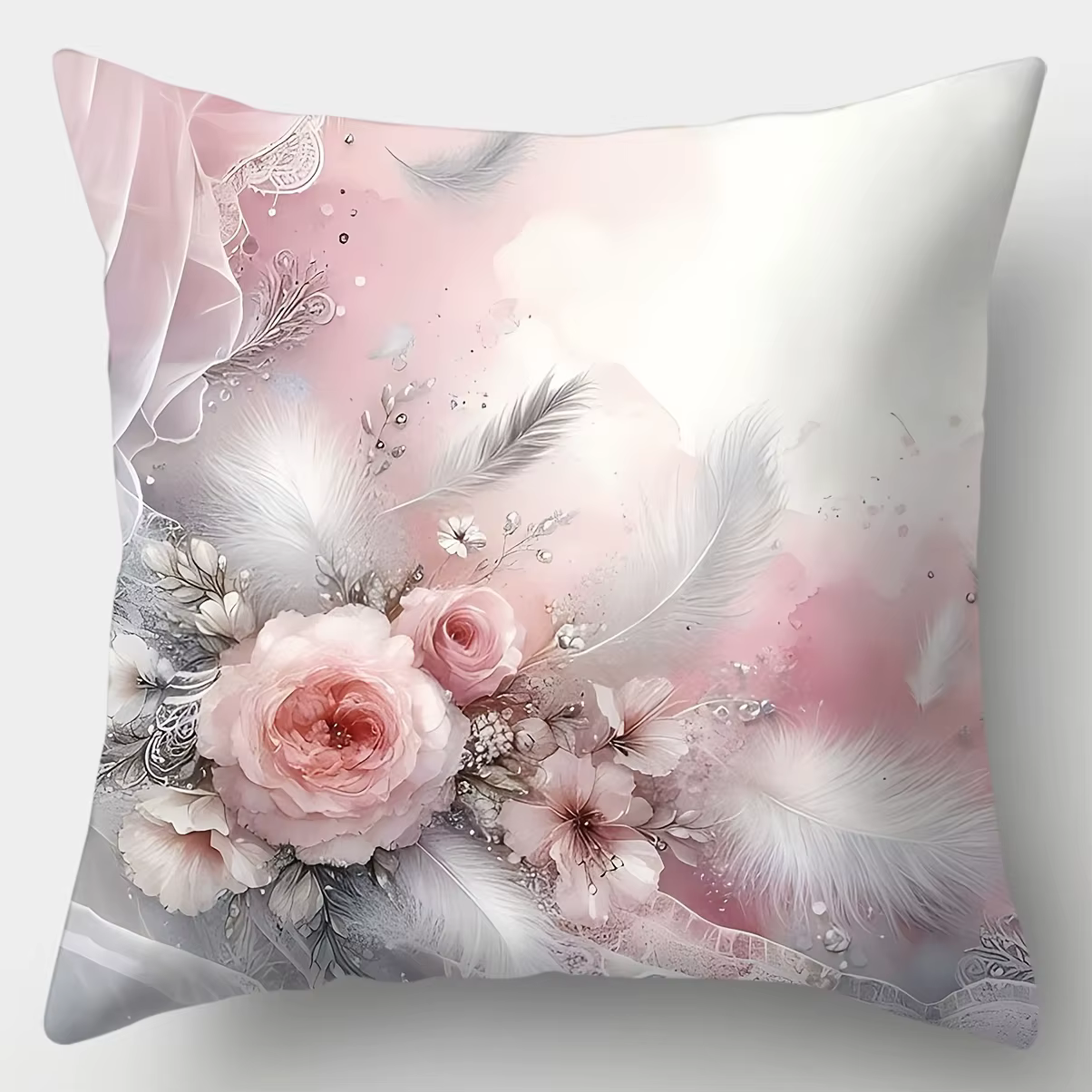 Taie d'oreiller florale et plumes pour décoration de maison