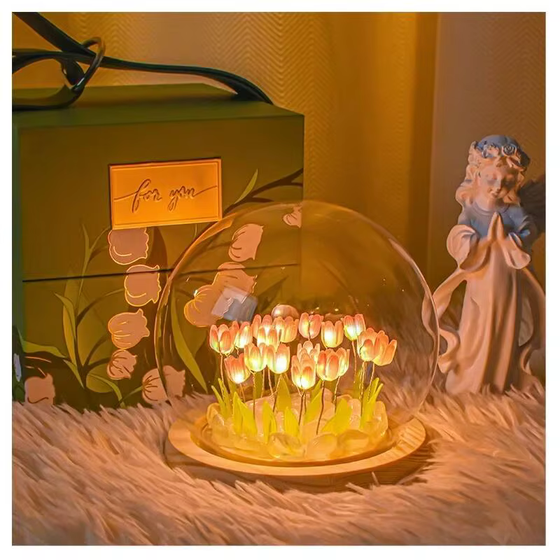 Tulipe artificielle fleur veilleuse ornements à la main bricolage chevets LED lampe de nuit chambre bureau décor