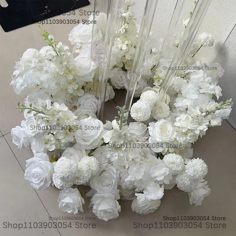 Couronne de luxe artificielle de 60 cm (25 pouces) en roses et jacinthes blanches pour centres de table de mariage
