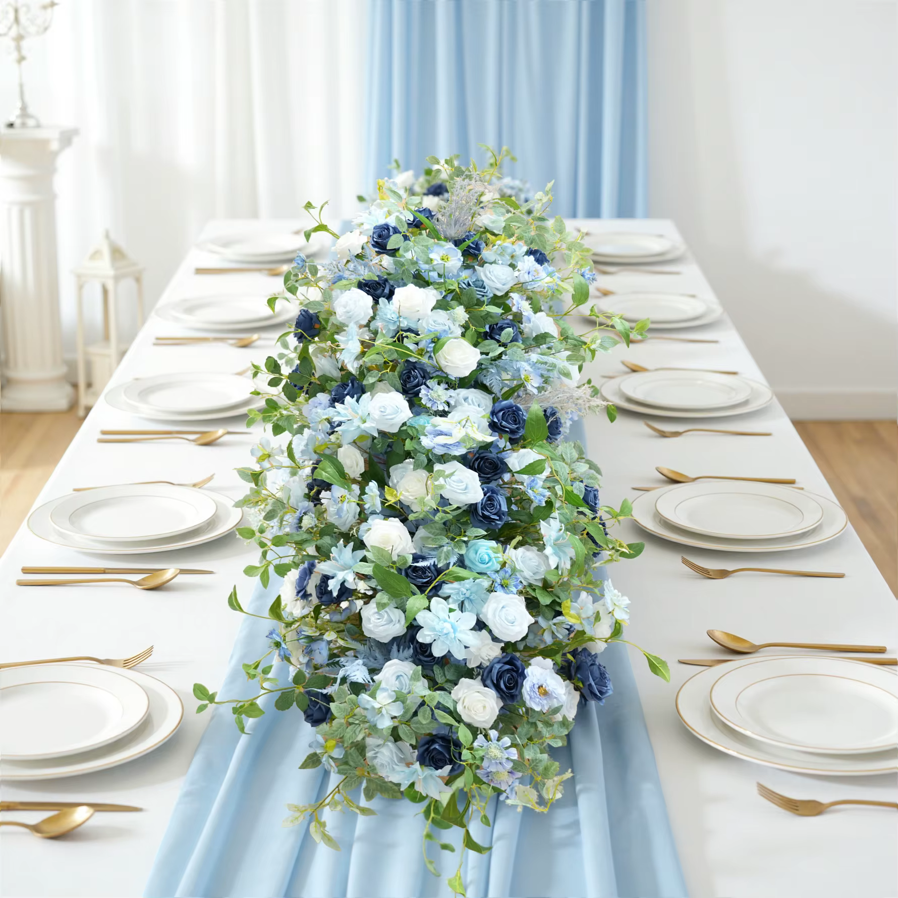 CHUXIN C9076 Guirlande de fleurs artificielles roses bleues et feuilles vertes pour arrangements de mariage