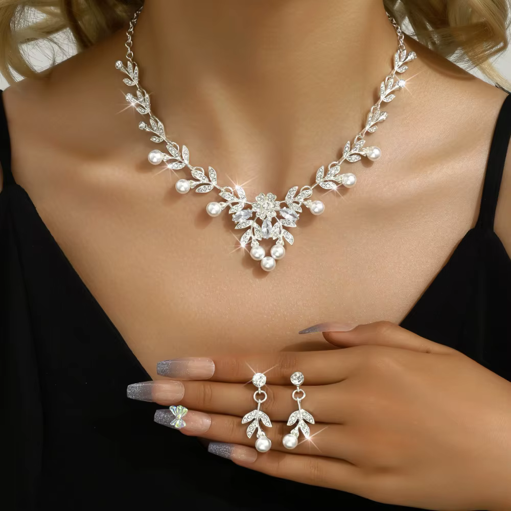 Ensemble collier et boucles d'oreilles en perles, boucles d'oreilles en perles à facettes multiples, ensembles de bijoux en cristal, ensemble de bijoux de mariage réglable pour le bal de promo