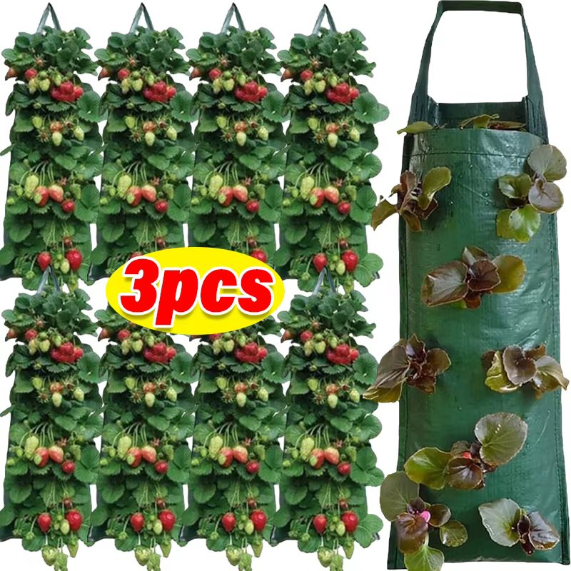 Sac de plantation de fraises suspendu, sac de culture de jardin PE dégradable, jardinière de fleurs et de légumes, décoration intérieure et extérieure, fournitures de jardin