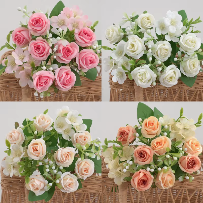 Simulation d'aloès vert fleurs 8 têtes Elsa petit Bouquet de roses décoration de mariage fausse fleur