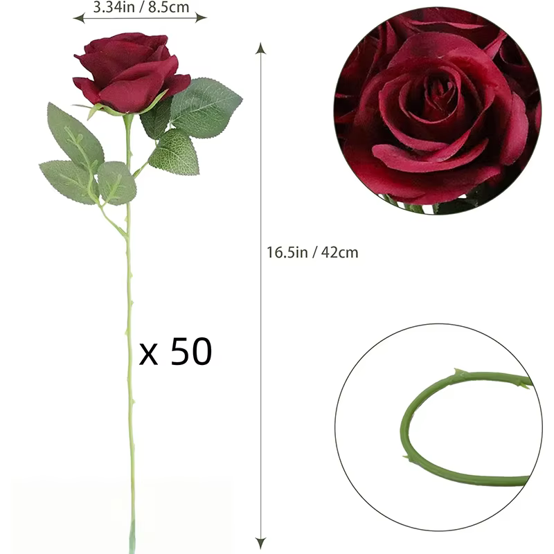 52 roses bordeaux artificielles