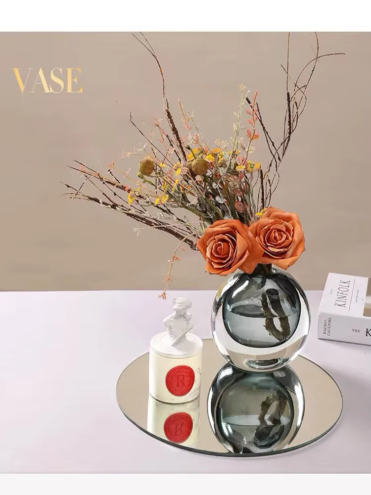 Jarrón moderne Type circulaire Vase à fleurs vitrail spheroïdal Pot de fleur de luxe accessoires pour la maison décoration cadeau Ваз