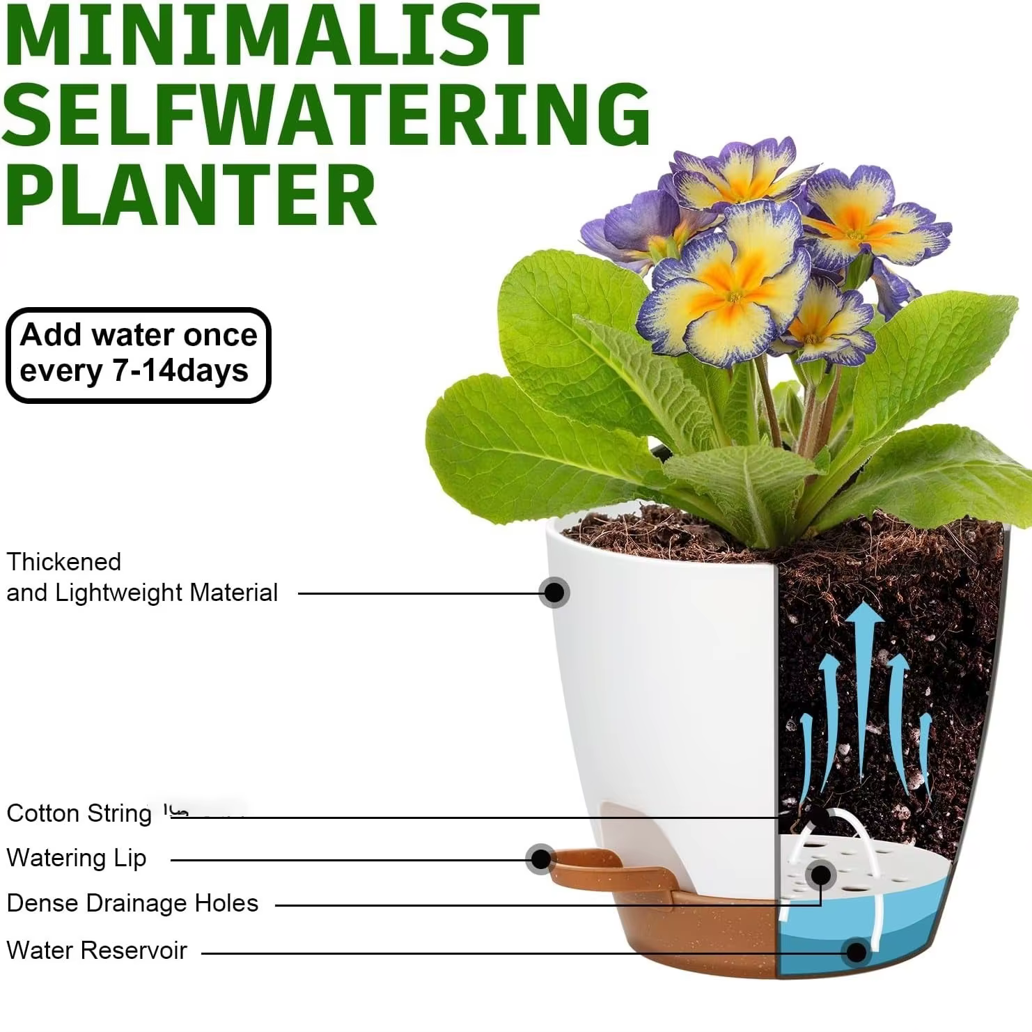 Pot de fleurs décoratif d'intérieur avec trou de drainage