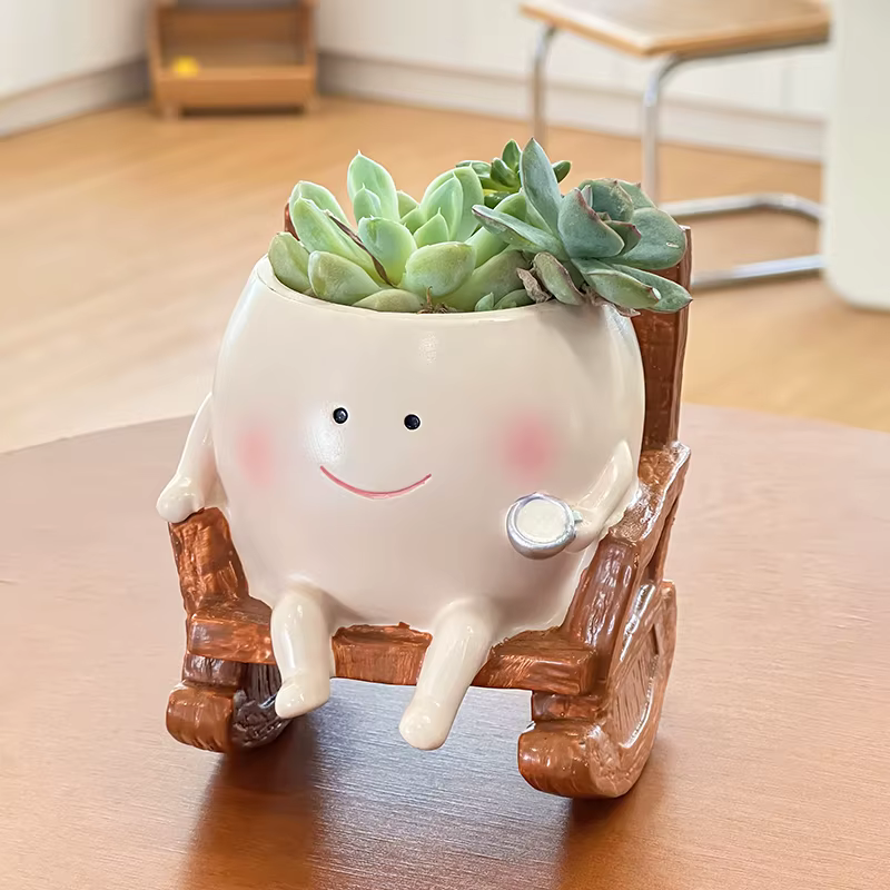 Chaise mignonne/balançoire visage souriant petit diable Pot de fleur balançoire créative plante succulente Pot