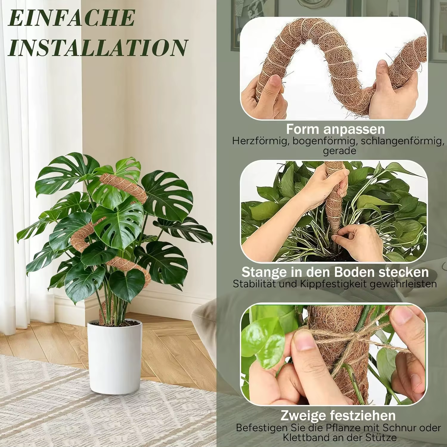 Bendable Plants Climbing Support Plant Moss Coir Pole Bottom