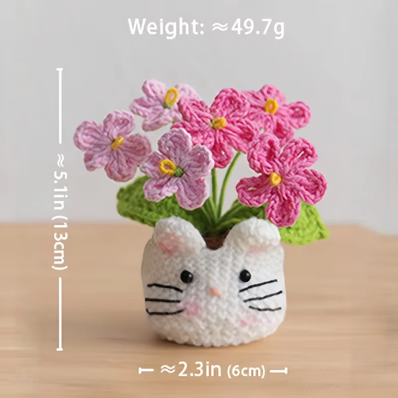 Ornement de bureau en pot de fleurs au crochet fait main