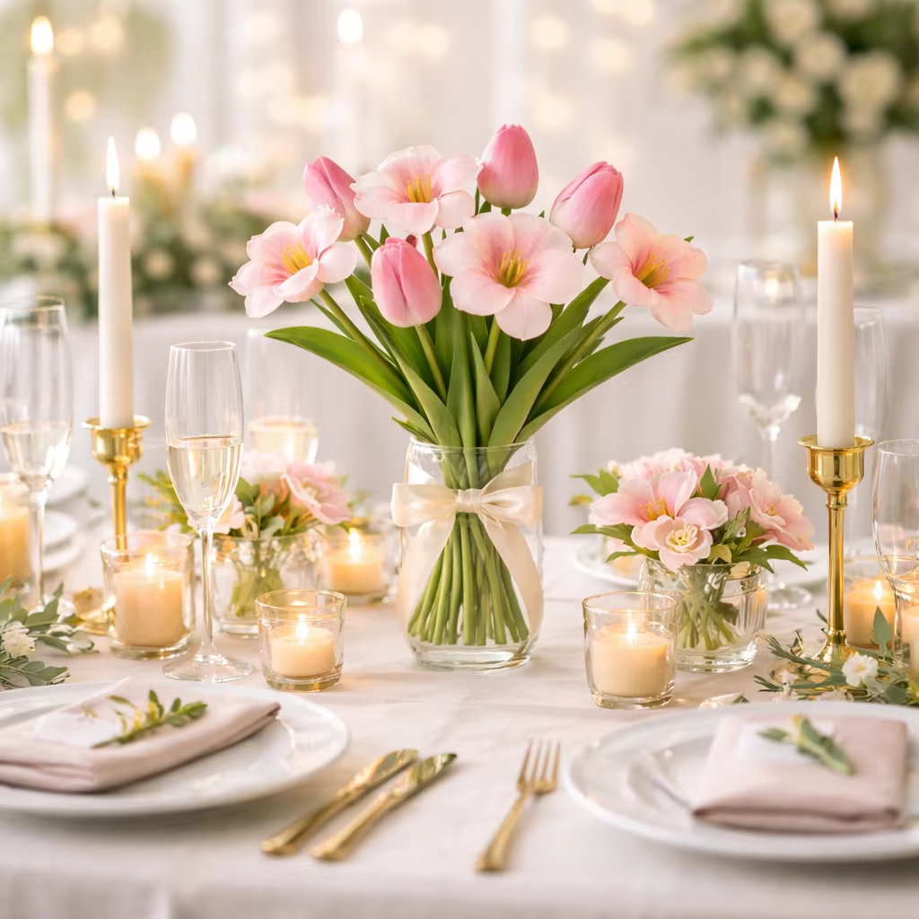 Bouquet de 10 tulipes artificielles roses mélangées