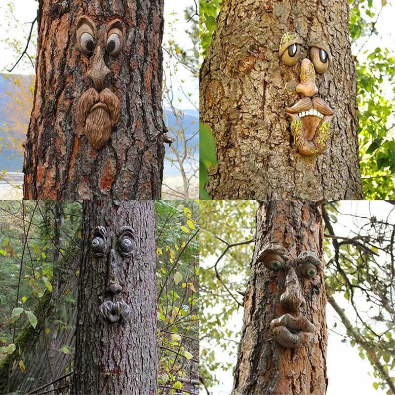 Vieil homme arbre Hugger jardin Peeker cour Art extérieur