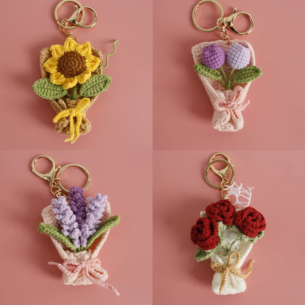 Porte-clés Bouquet de fleurs tricoté créatif