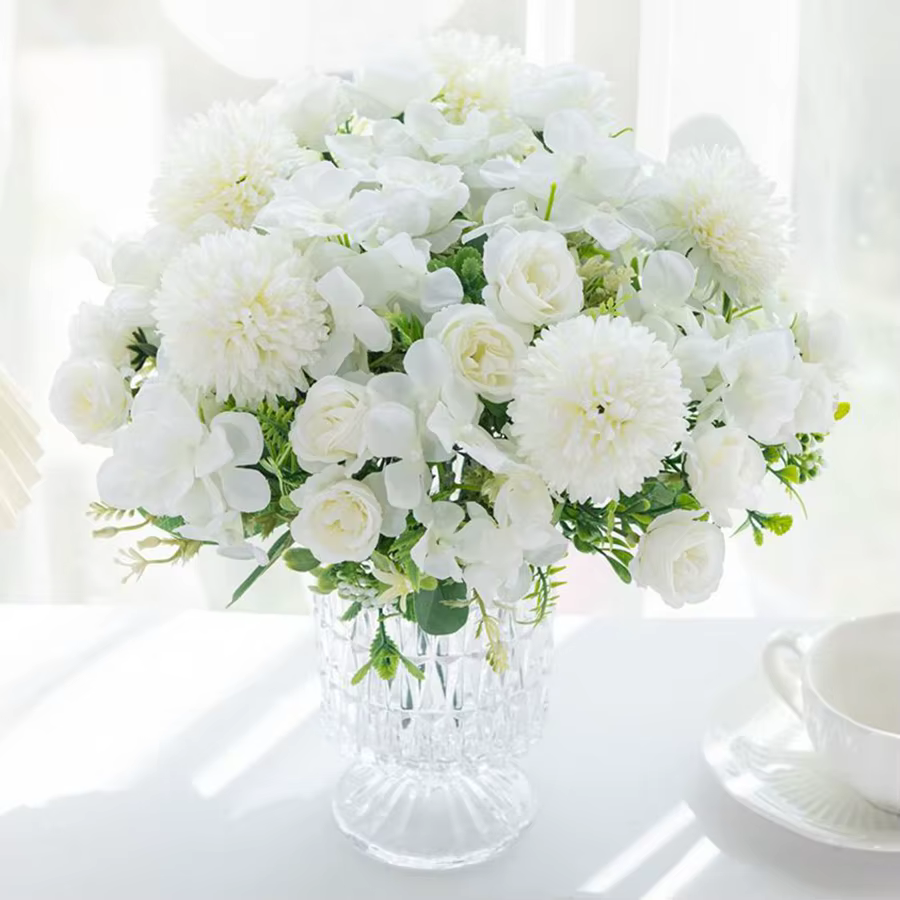Fleur artificielle Soie Rose Chrysanthème Mariée Bouquet De Mariage En Plein Air Jardin Maison Vase Décor De Table Couronne BRICOLAGE Cadeau Accessoire