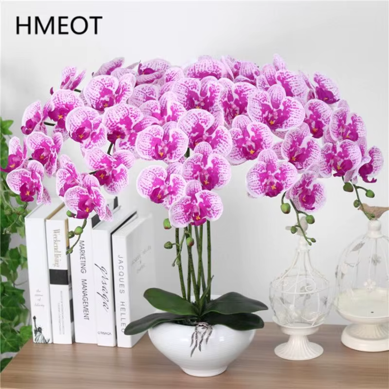 9 têtes d'orchidées Phalaenopsis artificielles en latex PU à toucher réel
