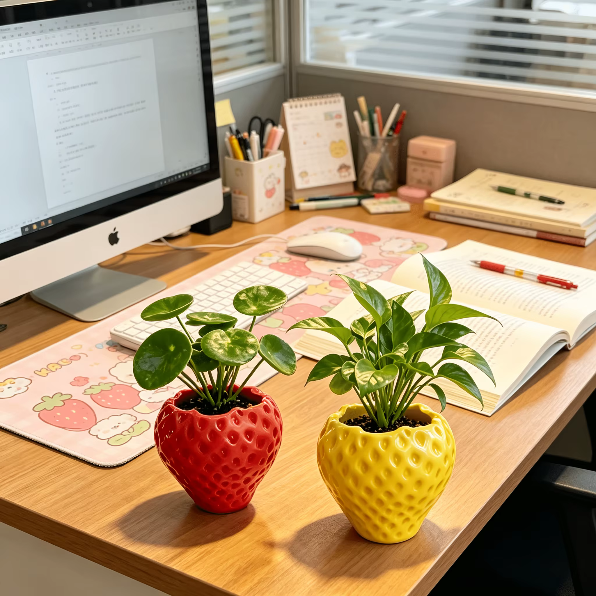 Pot de fleurs en plastique pastoral 3D motif fraise multicolore pour plantes succulentes